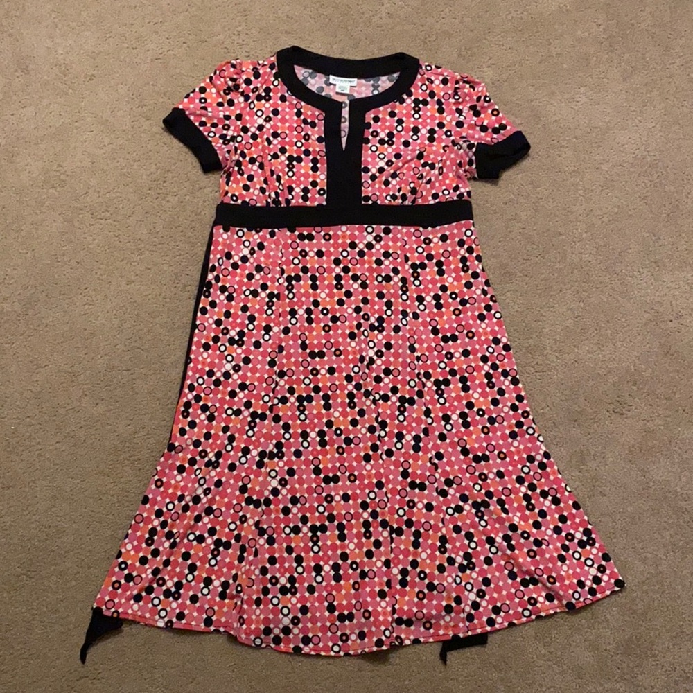 Black, pink and white polkadot maternity dress, size L
